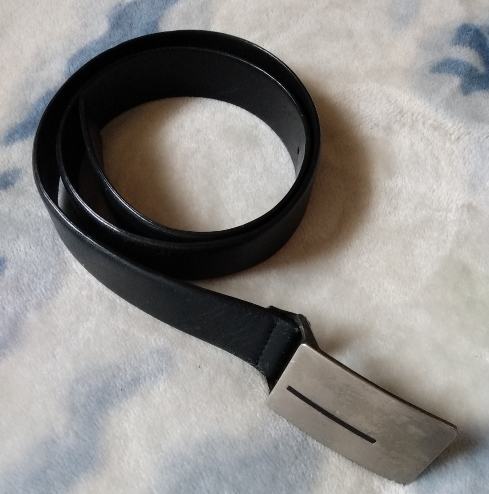 Black Leather Belt with Silver Buckle